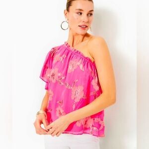 LILLY PULITZER | PINK ONE SHOULDER BLOUSE | SIZE LARGE